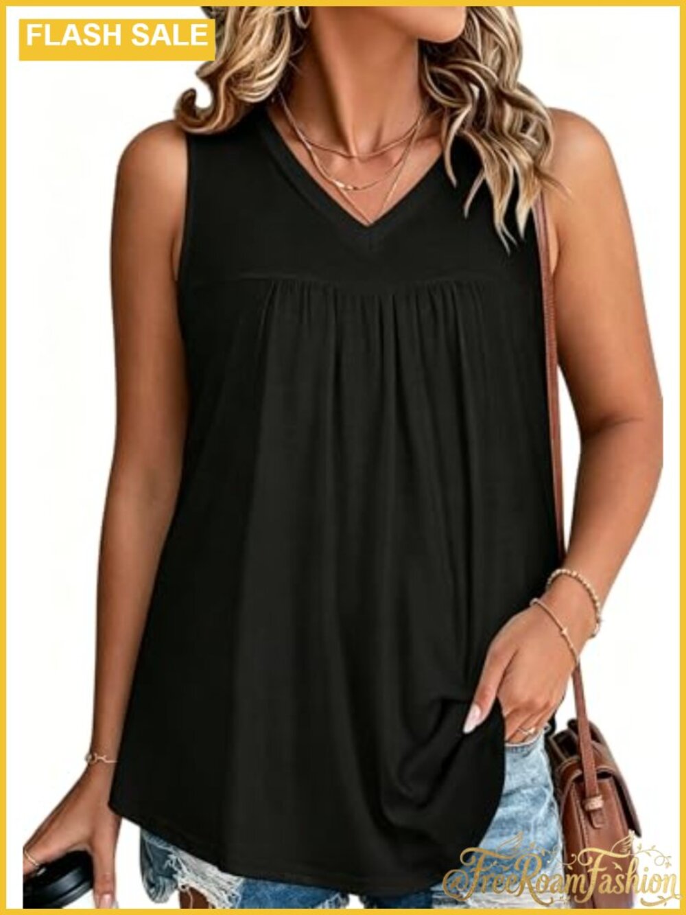Womens Summer Tank Top Sleeveless V Neck Loose Fit Tunic Blouse